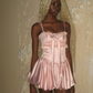 Cute Pink A Line Spaghetti Strap Lace Satin Short Homecoming Dress Birthday Dress with Bow SH3788