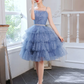 Shiny Short Puffy Blue Prom Dress A-Line Puffy Homecoming Dress SH573