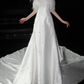 Sweety A Line Strapless White Feather Beaded Satin Long Wedding Dress SH5974