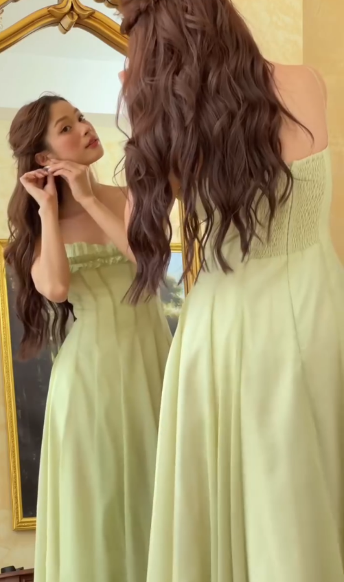 Green A Line Spaghetti Strap Chiffon Long Prom Dress Outfits SH4778