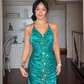 Stunning Vintage Mermaid Halter Beaded Chiffon Satin Prom Dress SH5176