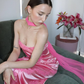 Hot Pink Sheath Strapless Lace Satin Long Prom Dress Evening Dress SH2392