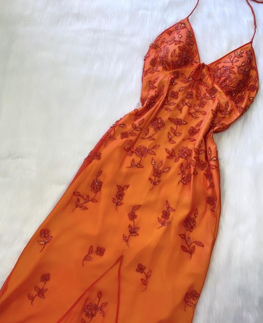 Elegant Orange Spaghetti Straps Beaded Prom Dress Party Dress  SH1130