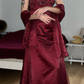 Vintage A Line Strapless Exquisite Beaded Burgundy Satin Prom Dress Evening Dress SH6073