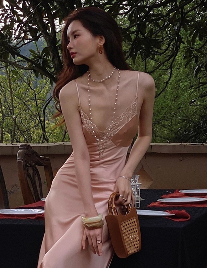 Romantic Light Pink Sheath Straps Satin Prom Dress Evening Dress Date Dress SH5649