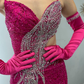 Hot Pink Sheath Straps Shiny Beaded Sequin Tulle Long Prom Dress Evening Dress SH6781