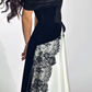 Classic Black-white A Line Straps Velvet Satin Lace Prom Dress Evening Dress SH6757
