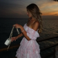 Sweety Pink A Line Off the Shoulder Print Chiffon Short Homecoming Dress Outfits SH6495