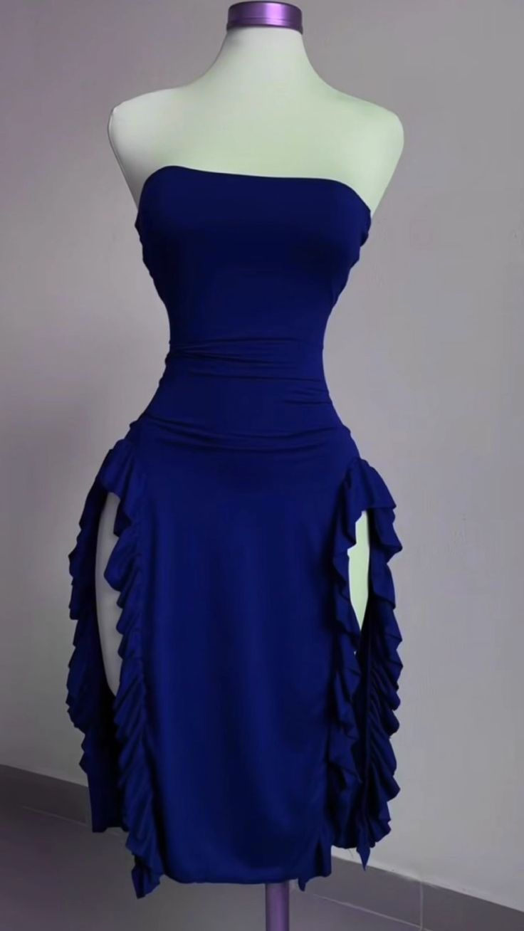 Strapless Midi Length Ruffle Prom Dress Sexy Evening Dress SH1403