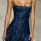 Sparkly Blue Strapless Sequin Homecoming Dress Spaghetti Straps Cocktail Dress Birthday Outfits SH3502
