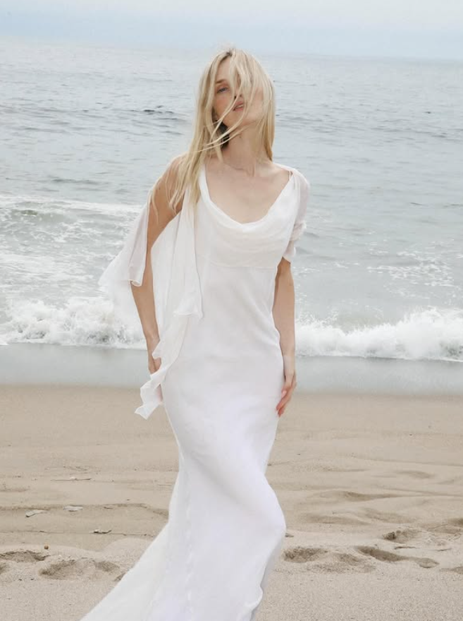 Flowy Mermaid Back Butterfly White Chiffon Prom Dress Vacation Dress SH6264