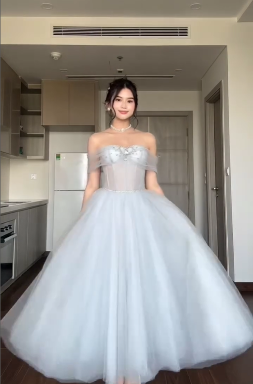 Grey A Line Off the Shoulder Rhinestone Tulle Prom Dress Wedding Guest Dress SH4745