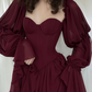 Burgundy A Line Long Sleeve Chiffon Slit Prom Dress Evening Dress SH6699