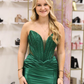 Emerald A Line Sweetheart Neck Corset Beaded Satin Prom Dress Evening Dress with Slit SH6594