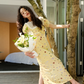 Cute A Line Puff Print Floral Lace Yellow Chiffon Summer Dress Party Dress Outfits SH4175