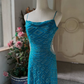 Elegant Blue A Line Beaded Chiffon Open Back Prom Dress Party Dress Date Dress SH4890