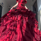 Burgundy Blue Ball Gown Off the Shoulder Beaded Rose Organza Satin Graduation Ball Gown 18th Birthday Dress SH4987