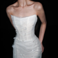 Charming Sheath Strapless 3D Floral White Tulle Long Wedding Dress SH5963