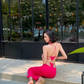 Hot Pink Butterfly Sheath Spaghetti Strap Satin Open Back Long Prom Dress Vacation Dress SH4315