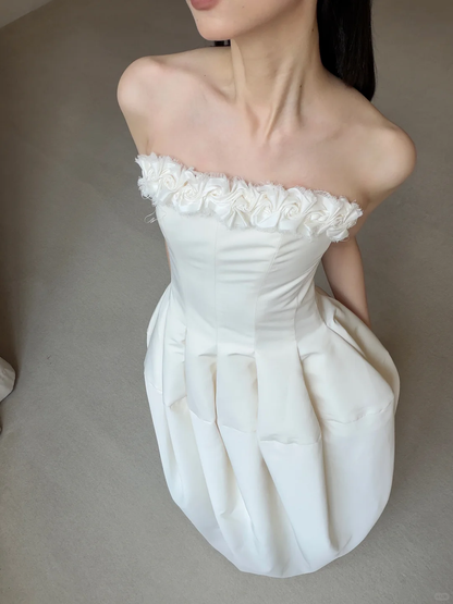 Stunning A Line Strapless Light Ivory Satin Long Prom Dress Evening Dress Wedding Dress SH7706