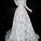 Beautiful A Line Long Sleeve Sequin Lace Long Train Wedding Dress SH6615