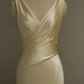 Pastel Yellow Satin Backless Slit Mermaid Long Prom Dress SH1297