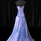 Vintage Purple A Line Strapless Beaded Satin Prom Dress Evening Dress SH5601