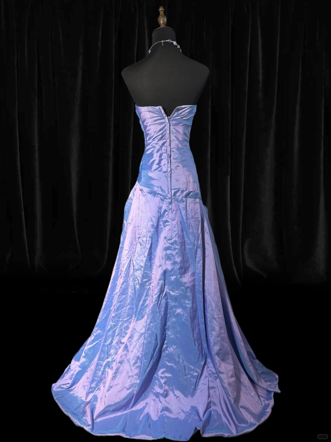 Vintage Purple A Line Strapless Beaded Satin Prom Dress Evening Dress SH5601