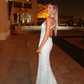 Light Baby Blue Mermaid Exquisite Beaded  V Neck Tulle Backless Long Prom Dress SH5358