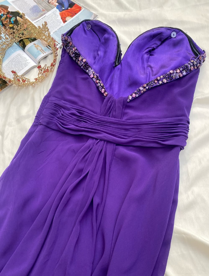 Purple A Line Sweetheart Neck Rhinestone Chiffon Long Prom Dress Evening Dress SH1850