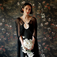 Unique A Line Strapless Black Tulle Satin Long Wedding Dress SH8251