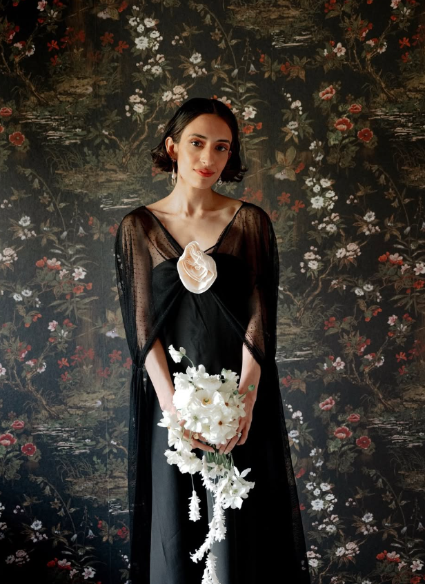 Unique A Line Strapless Black Tulle Satin Long Wedding Dress SH8251