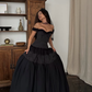 Black Ball Gown Off the Shoulder Satin Lace Prom Dress 16th Birthday Dress SH4658