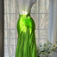 Simple Vintage Mermaid Halter Beaded Green Satin Open Back Long Prom Dress SH5124