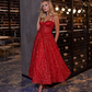 Charming A Line Spaghetti Strap Corset Red Sequin Prom Dress Evening Dress SH2246