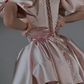 Amazing Pink Satin Square Neck Puff Sleeves Slim Short Prom Dress with Ruffles SH7515