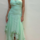 Vintage A Line Halter V Neck Ruffle Green Tulle Short Homecoming Dress Evening Dress SH369