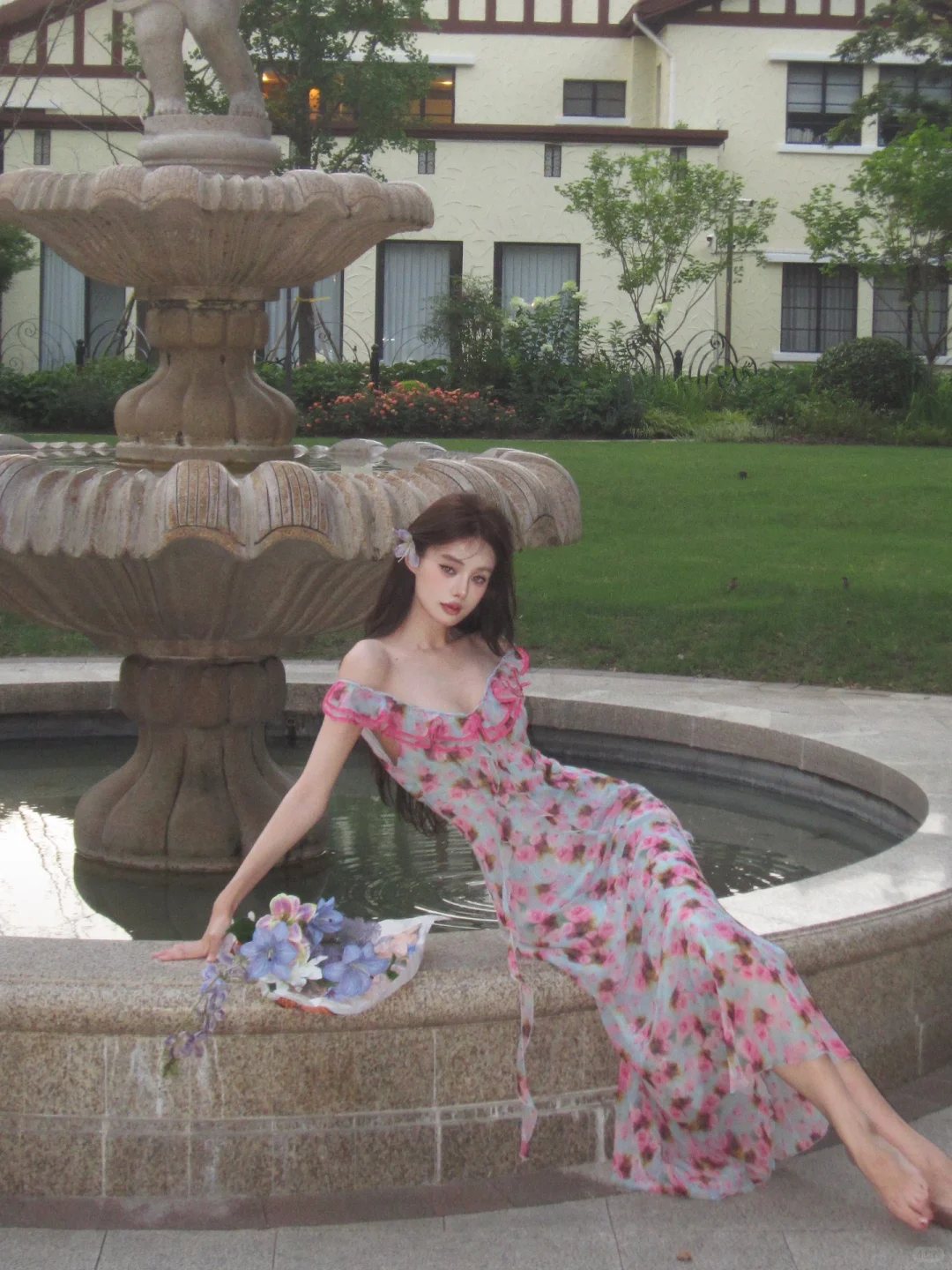 Romantic A Line Spaghetti Strap Print Floral Chiffon Prom Dress Outfits SH4486