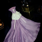Elegant A Line Strapless Beaded Sequin Lilac Satin Long Prom Dress Evening Dress SH3156
