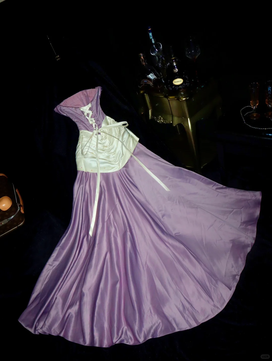 Elegant A Line Strapless Beaded Sequin Lilac Satin Long Prom Dress Evening Dress SH3156