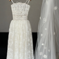 Cute Ball Gown Spaghetti Straps White Bow Lace Wedding Dress SH5077 (without Veil)