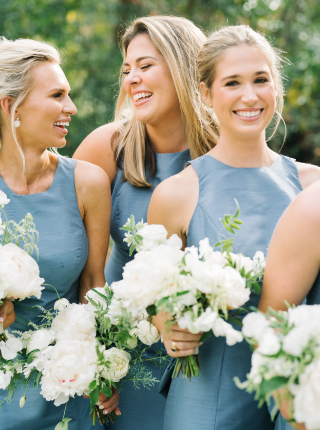 Blue Mermaid Round Neck Satin Back Bow Long Bridesmaid Dress SH6300