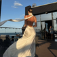 Simple White A Line Spaghetti Strap Satin Open Back Prom Dress Wedding Guest Dress SH4531