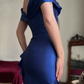 Vintage Royal Blue Mermaid V Neck Satin Slit Prom Dress Evening Dress Date Dress SH5635