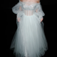 Pretty A Line Puff Sleeve Foggy Blue Tulle Long Prom Dress SH5554