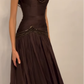 Dark Brown A Line Short Sleeve Beaded Chiffon Long Prom Dress Evening Dress SH4623
