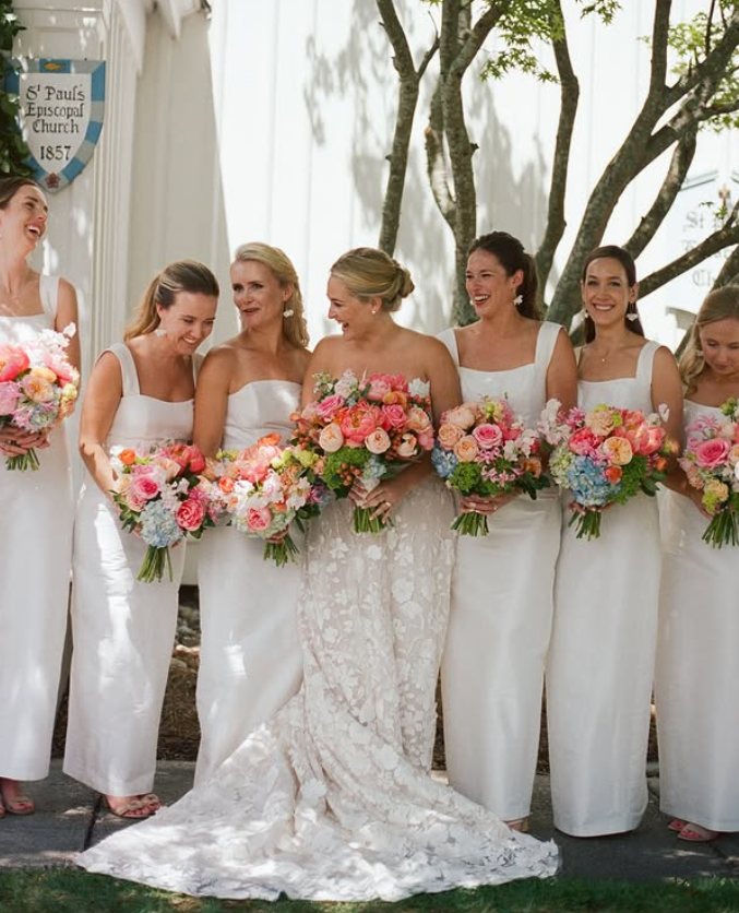 Romantic White Sheath Straps Satin Long Bridesmaid Dress SH6317