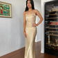 Simple Sheath Spaghetti Strap Satin Open Back Evening Dress Party Dress SH2688
