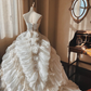 Stunning Retro Ball Gown Strapless Lace Applique Layered Satin Wedding Dress Prom Dress SH5889