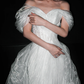 Flowy Unique A Line Off the Shoulder White Organza Wedding Dress SH5864